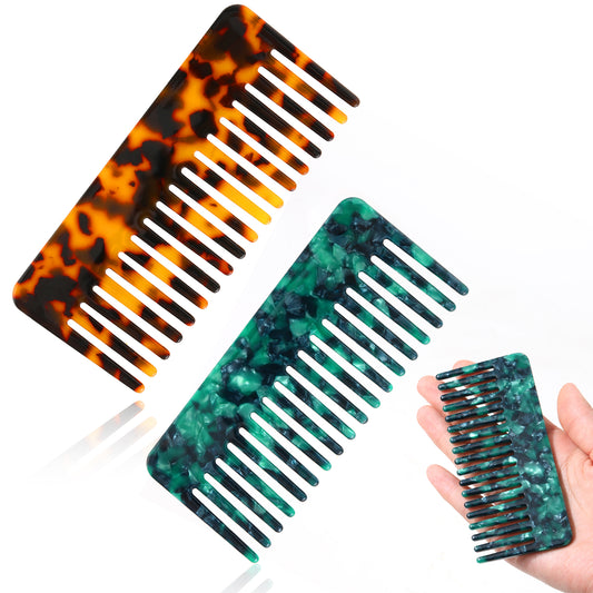 2Pcs Small Wide Tooth Comb for Curly Hair Long And Short Hair Detangler Comb for Wet And Dry Hair Small Cellulose Acetate Wide Tooth Comb Small Travel Purse Wide Tooth Pocket Comb for Women Men