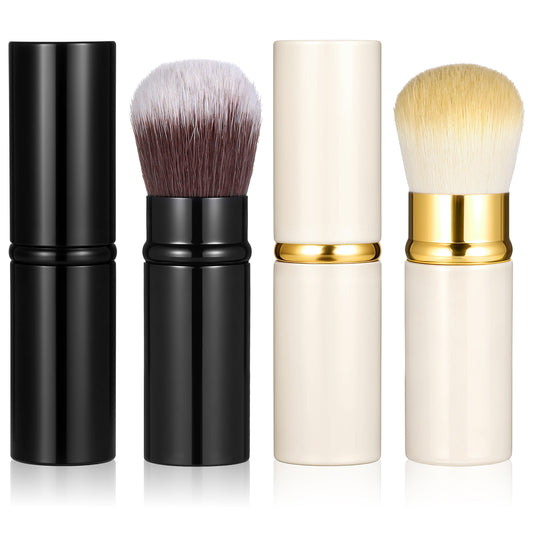 2PCS Retractable Makeup Brush, Black Kabuki Foundation Brush, Travel Kabuki Face Blush Brushes, Portable Powder Foundation Sunscreen Brushes for Blending Liquid, Bronzer, Buffing, Sunscreen