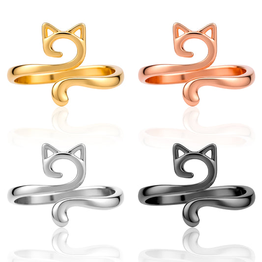 4 Pcs Knitting Crochet Thimbles Rings for Fingers Adjustable Metal Crochet Tension Ring Cat Style Open Yarn Guide Finger Ring Faster Knitting Thimbles for Mother Grandma Gifts (4 Colors)