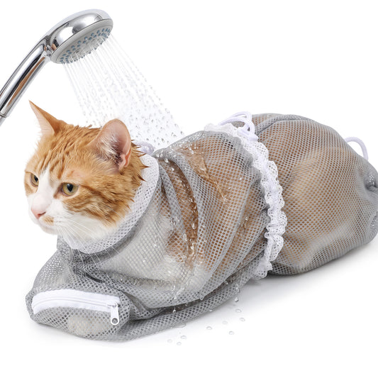 Zyghjort Cat Mesh Bathing Bag, Adjustable Breathable Cat Bath Bag