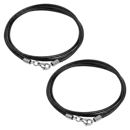 Leather Necklace Cord with Clasp, 2 Pcs Adjustable Black Cord Necklace