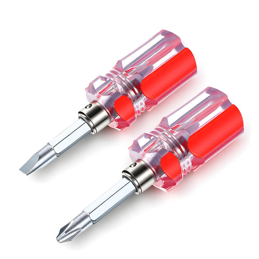 2 Pack Stubby Screwdriver Phillips Head and Short Flat Head Dual-use Screwdrivers with Magnetic Tip, Portable Small Short Screwdriver for Tight Spaces