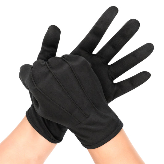 Qulkws 3 Pairs Black Cotton Gloves for Men Women, Costume Gloves, Breathable Black Glove, Short Cloth Glove for Formal, Jewelry Inspection