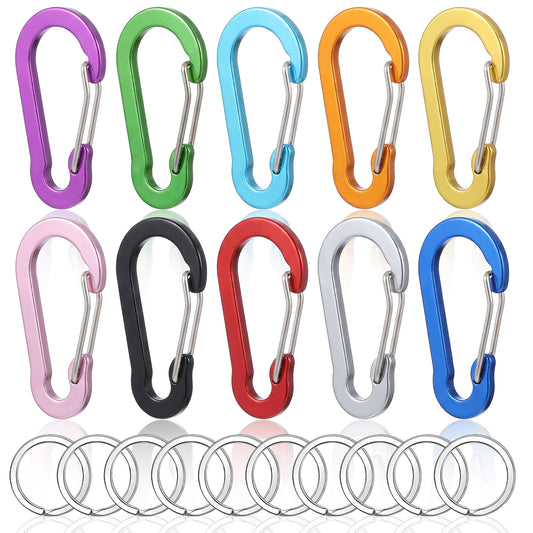 Small Carabiner Clips, 10 PCS Multicolor Metal Clips Aluminum Key Ring Clip Multi-use Carabiner Clip with Round Key Ring for Women Men Cars Bags Keychain