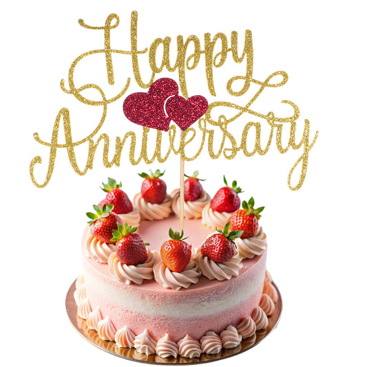Glittery Happy Anniversary Cake Topper, Gold Glitter Fabulous Anniversary Cake Pick Cheers Anniversarys Cakes Decoration Company Anniversarys Party Decoration for Celebrating Party AnniversaryDecor