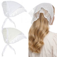 2 Pcs Lace Hair Bandana for Women, White and Beige Triangle Headband Scarf, Polyester Boho Vintage Hair Accessories Head Wrap