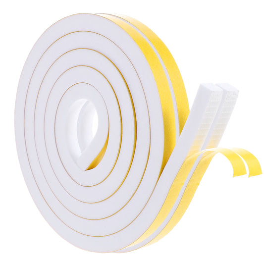 Draft Excluder Tape, 2 Rolls 12mm (W) x 12mm (T) x 2M (L) Self Adhesive Expanding Foam Tape Weather Stripping Door Sealing Strip for Door Window Draught Excluder Insulation Soundproofing (White)