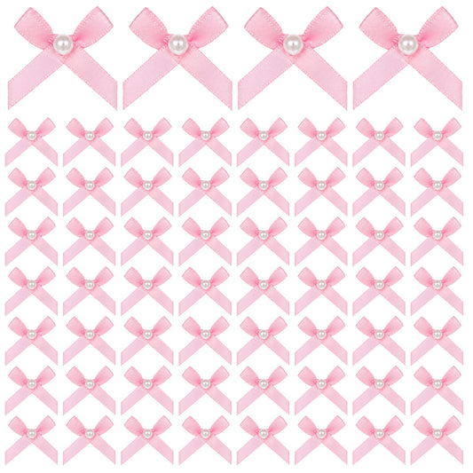 salbsever 60PCS Pink Bows for Crafts, Mini Bows with Pearl for DIY Crafts