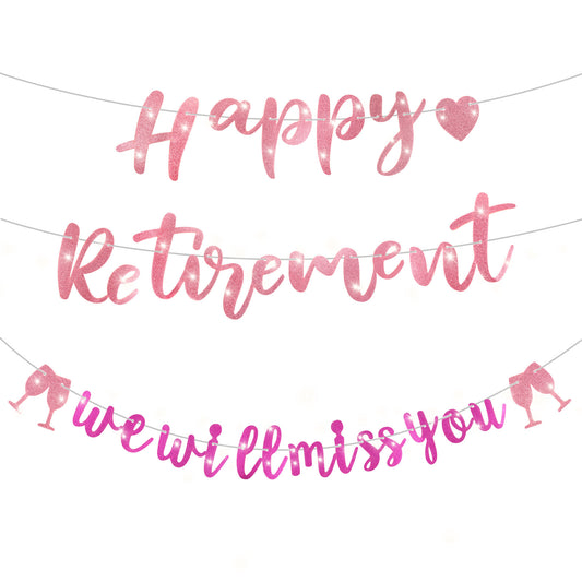 Pre-Strung Happy Retirement Banner Pink We Will Missed You Banner