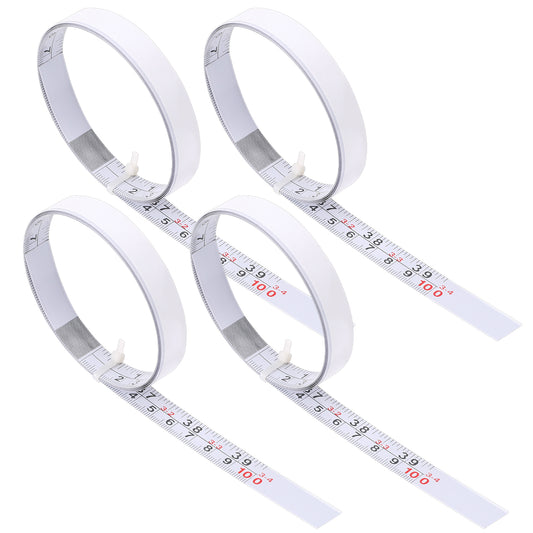 Adhesive Measuring Tape, 4 Pcs 1/2-Inch Metal Metric Tape Measure 100cm Imperial and Metric Scale Left to Right Reading Ruler Tape for Woodworking, Painting, Saw, Sewing, Drafting Table (White)