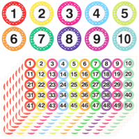 400 Number Stickers 1-50, 8 Sheets 1inch Removable Dot Stickers, Colorful Vinyl Number Sticker, Self-Adhesive Water/Tear Resistant Numbered Labels for Office, Classroom, Storage Boxes, Cabinets