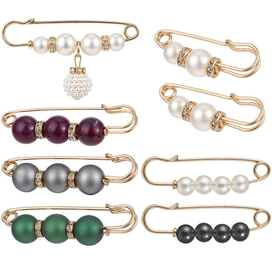 8 Pcs Pearl Brooch Simulation Pearl Safety Pins Sweater Shawl Pins Scarf Brooch Waist Pants Extender Pearl Cardigan Collar Brooch Clips Dresses Decoration Accessories for DIY and Design