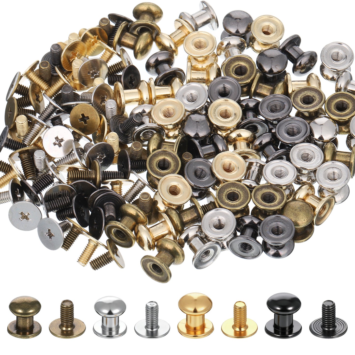 60 Sets 8mm Round Head Leather Rivets Leather Studs Screws 4 Colors Leathercraft Supplies for DIY Craft Repairs