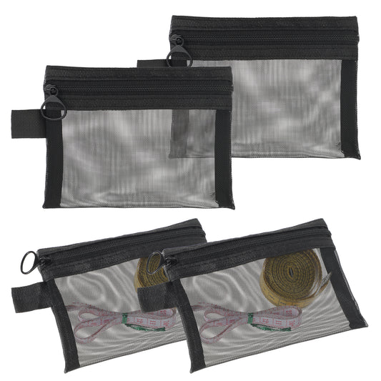 4 Pack Mini Cosmetic Bags Black Mesh Travel Toiletries Nylon Mesh Makeup Bag with Zipper for Makeup Organizer Home Bags Multipurpose Bag Home Office Travel Accessories 3 Sizes