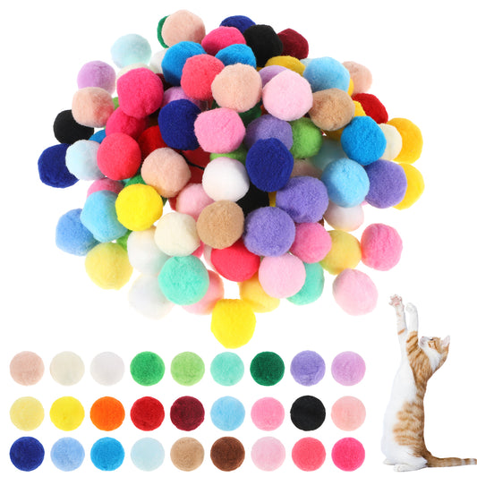 Xthrotsenk 100 Pcs Cat Toy Balls 1-inch Colorful Cat Pom Pom Balls Soft Interactive Kitten Ball Cats Exercise Toys Fuzzy Kitten Interactive Playing Quiet Toy for Cats Pet