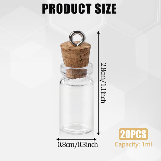 Mozeat Lens 20 Pcs Small Glass Bottles With Cork Lids,1ml Mini Glass Wishing Bottles Spell Jars Message Glass Bottles Tiny Glass Jars with Cork Stoppers for DIY Crafts Chrismas Tree Decoration