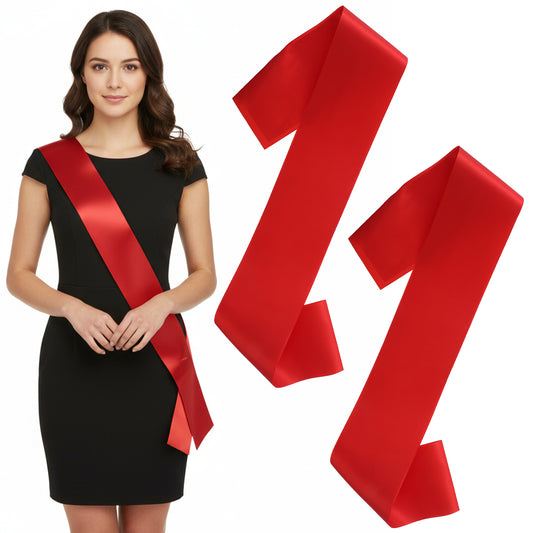 2 PCS Beauty Pageant Sashes Red 62.9*3.7in Satin Sash Blank Plain Pageant Party Favors Wreath Miss Congeniality Red Sash Men to Decorate Sashes DIY Personalized for Birthday Party