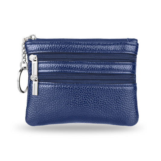 PU Leather Money Wallets, Men's Coin Purse Pouch Portable Key Wallet Small Keychain Change Purse Coin Holder Pocket Zipper Coin Wallet with Key Ring for Men Women, Blue