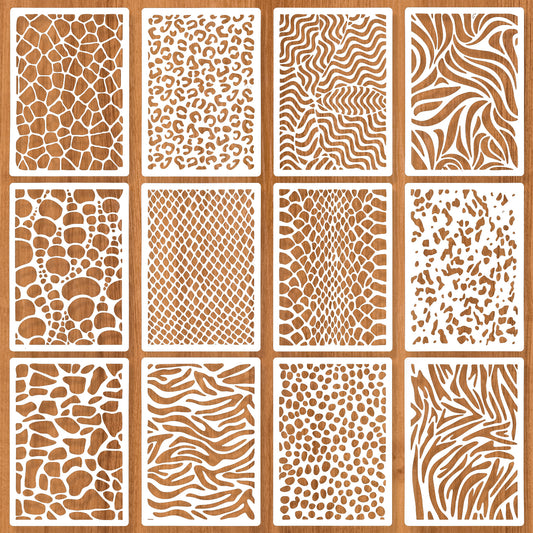 12Pcs Drawing Painting Stencils Stencil for Crafts Reusable Painting Template Stencils Plastic Art Template Stencil for Crafts Wall Art for Painting on Wood, Furniture Wall Home Decor DIY Scrapbooking