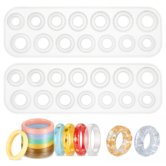 2 Pieces Silicone Ring Molds for Resin, 14 Sizes Round and Rhombic Faces Making Rings Resin Ring Mold for Making Rings, Earrings, Pendants, Crafts Christmas Gifts DIY Craft Making