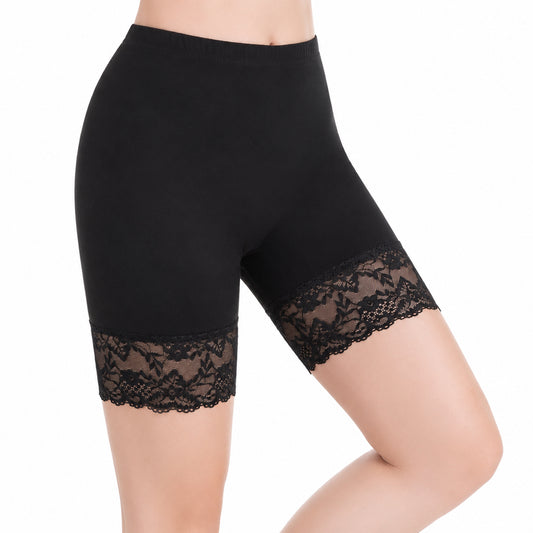 Psiriol Women's Cooling Slip Shorts for Under Dresses, Anti Chafing Shorts Under Dress, Lace Hem Slip-Shorts, Thigh Society Cooling Short, Under-Skirt Short for Women (Black