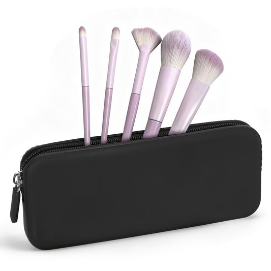 Makeup Brush Travel Case, Silicone Brush Holder with Zipper, Makeup Brushes Covers Organizer Pouch Travel Case, Black