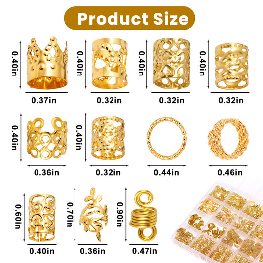220Pcs Gold Hair Jewelry for Braids, Dreadlock Accessories for Women, Loc Jewelry for Hair Dreadlock, Hair Coils Rings Dreadlocks Hair Cuffs, Metal Gold Braids Rings Cuffs Clips Adjustable Hair Charms