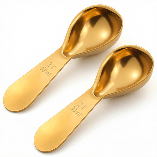 2 PCS Metal Stainless Steel Coffee Scoop Set, Ergonomic Measuring Spoon(30ml) Short Handle Tablespoon Durable Tablespoon Easy to Use and Clean for Ground Coffee Protein Sugar Cereal,Etc(Gold)