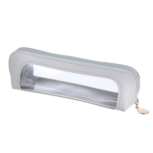 Small Clear Makeup Bag, PU Leather Travel Makeup Brush Bag Portable Transparent Waterproof Cosmetic Pouch with Zipper for Women Home Travel Office Cosmetic Storage (Grey)