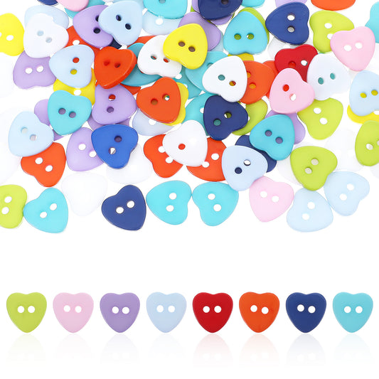 100 PCS Heart Buttons, Mixed Colors Heart Button for Crafts Resin Craft Small Button 2-Hole Sewing Hand-Painted Decorative Buttons for Sewing Crafts Knitting DIY Projects