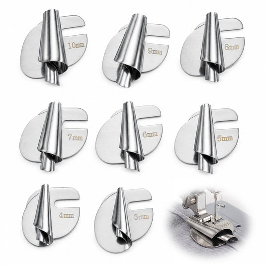 3-10mm Sewing Rolled Hemmer Foot, 8 Pcs Stainless Steel Spiral Rolled Hem Presser Feet Universal Hemming Foot for Household & Industrial Sewing Machine