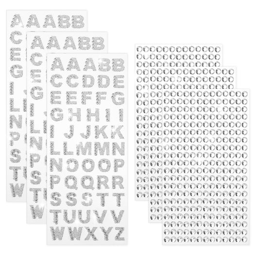 Glitter Letter Stickers, 6 Sheets Self Adhesive Rhinestone Letter Stickers Glitter Silver Alphabet Stickers Bling Crystal Diamond Stickers for DIY Crafts, Scrapbooking, Hats, Bags, Clothes