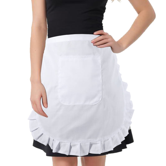Girls Cosplay Waist Apron, Girls Waist Apron with Pockets, Also Fits for Kids, White Half Apron for Kitchen Party Favors, Cosplay Costumes Dress Accessory, Small