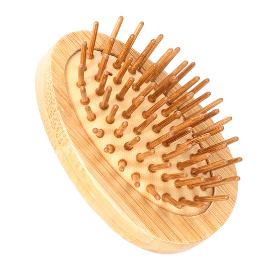 Mini Bamboo Hair Brush, Wooden Scalp Massager Brush Portable Massage Comb Bristle Hair Massager Brush with Anti-Static Wood Pins for Women Girls Thick Thin Curly Straight Wet Dry Hair Growth