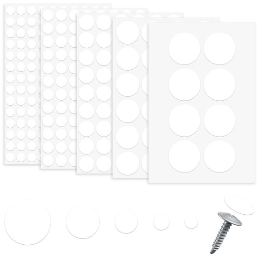 322 Pcs White Screw Cover Stickers, 12mm 15mm 21mm 30mm 50mm