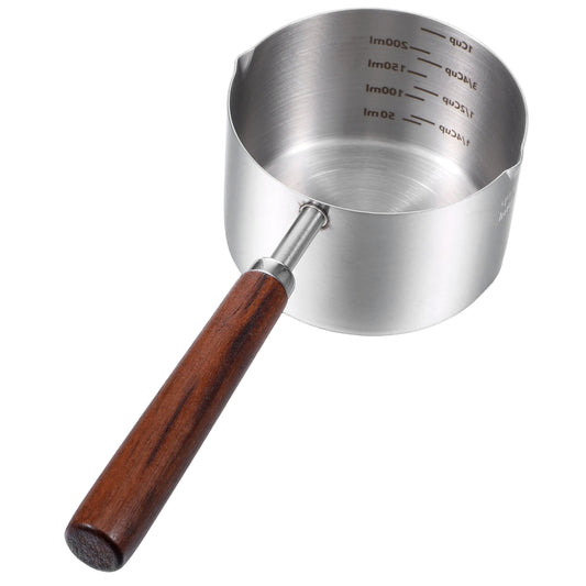 FdcLixuvol Dog Cat Food Scoop Measuring Cup, Stainless Steel Measuring Cup with Long Wooden Handle and Precision Scale Measurements