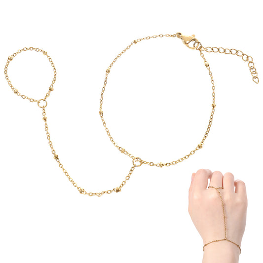 Ring Bracelet Hand Chain Hand Bracelet with Finger Ring Bracelet Finger Ring for Women Gold Hand Chain Wedding Jewelry for Women Trendy Stuff Engagement Gift