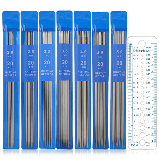 35 PCS Double Pointed Knitting Pins Set 2.0-5.0mm Knitted Needle Sleeve and 1 Ruler Double Pointed Knit Needle Set Double Pointed & Double Ended DPNs Knitting Pins Set 20cm