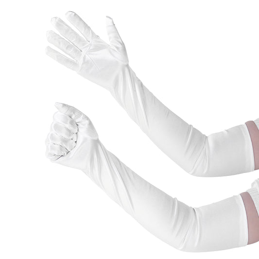 Psyqtsuary Long White Gloves Opera Gloves 1920s Stretchy Spandex Elbow Length Gloves for Women Costumes Wedding Tea Party, 22"
