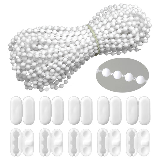 Hariendny 10 Meters (32.8 Feet) Roller Blind Bead Chain Roller Shade Chain Replacement Cord for Blinds, Venetian Blinds Cord for Roman Vertical Shade Blind With 10 Pcs Bead Chain Connectors (White)