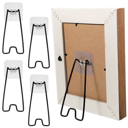4 PCS Stainless Steel Picture Frame Stand, Adjustable Metal Picture Frame Easel Backs Table Top Easel Photo Holder Stand with Self-Adhesive for Photos Paintings Display (Black, 7.1x3.9inch)