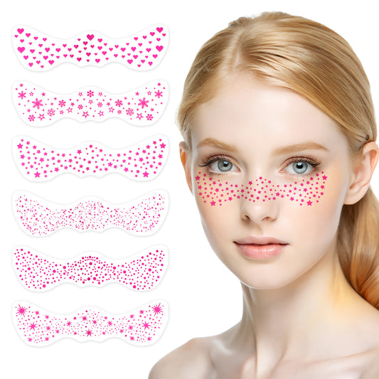 Glitter Freckles Face Tattoo, 6 Sheets Heart Freckles Valentine Face Glitter Temporary Tattoo Stickers, Sparkle Freckles Metallic Face Gems, Glitter Face Makeup Speckles Fake Tattoo for Women and Girl