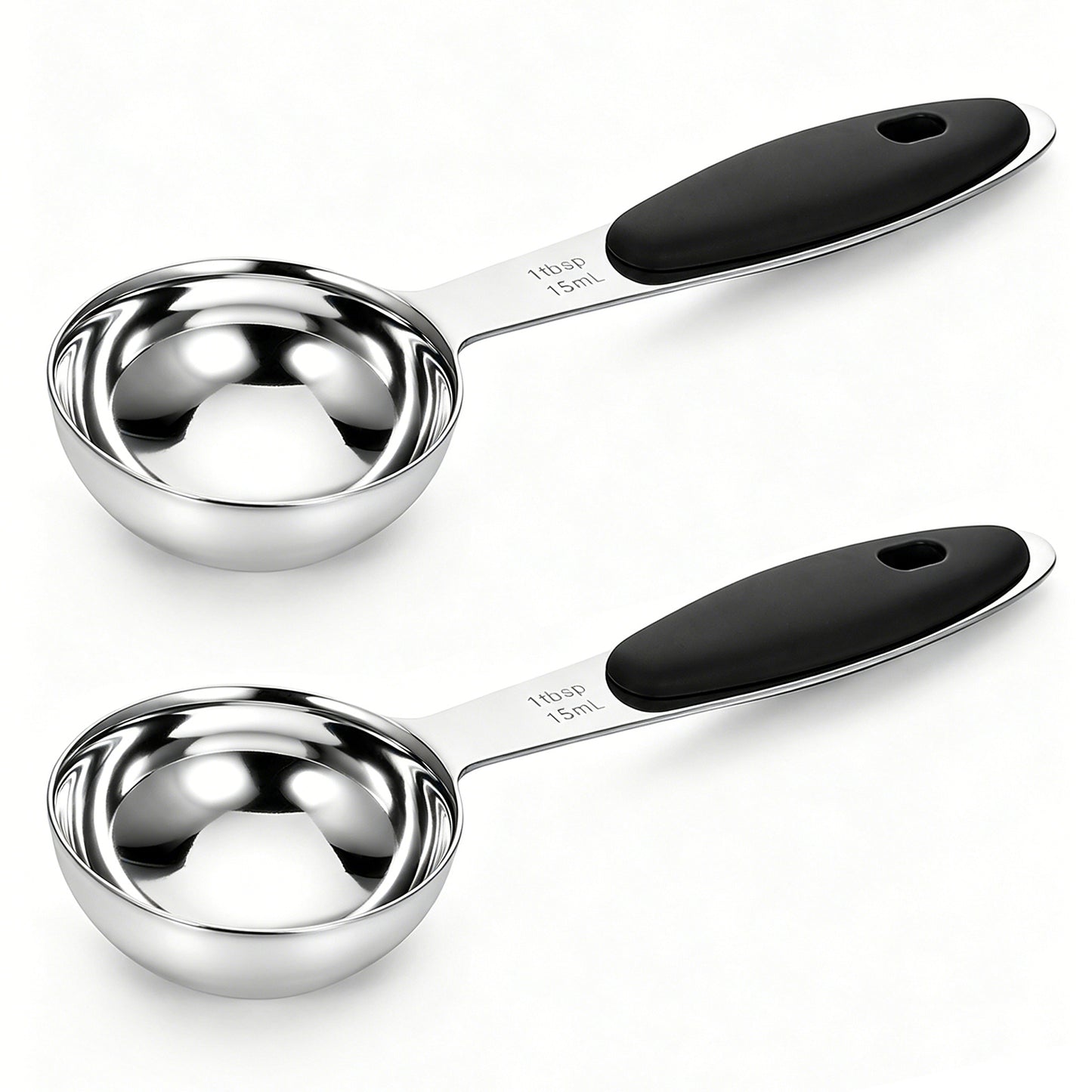 2 Pcs 1 Tbsp (3tsp,15ml, 1/2oz) Tablespoons Measuring Spoon Stainless Steel Big Measuring Spoon Tablespoon Coffee Scoop with Black Silicone Grip for Coffee Pet Food Grains