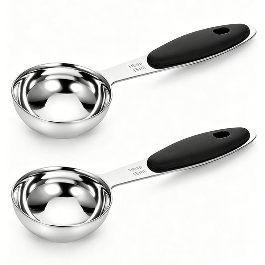 2 Pcs 1 Tbsp (3tsp,15ml, 1/2oz) Tablespoons Measuring Spoon Stainless Steel Big Measuring Spoon Tablespoon Coffee Scoop with Black Silicone Grip for Coffee Pet Food Grains