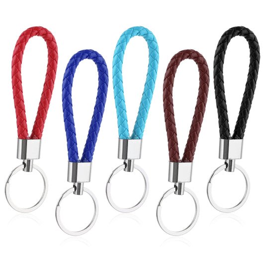 Xthrotsenk 5pcs Braided Leather Keychain PU Leather Strap Keyring Car Braided Keychain Ring Key Fob Hanging Ornament for Hang Key Ring for Home Office Men and Women