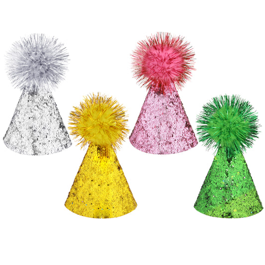 4 Pieces Cat Birthday Hat, Dog Party Hats Multi-Color Cat Hats Mini Birthday Hats Cute Puppy Hat with Pompoms Adjustable Headbands Birthday Hats Mini Party Hats for Cats Dogs Stuffed Animals