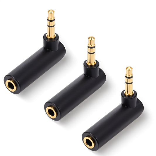 EupHHonycs 3 PACK 3.5mm Angle Male to Female Audio Adapter, 90 Degree Right Angle Gold-Plated TRS Stereo Jack Plug Aux Connector Compatible with Headset, Tablets, MP3 Players