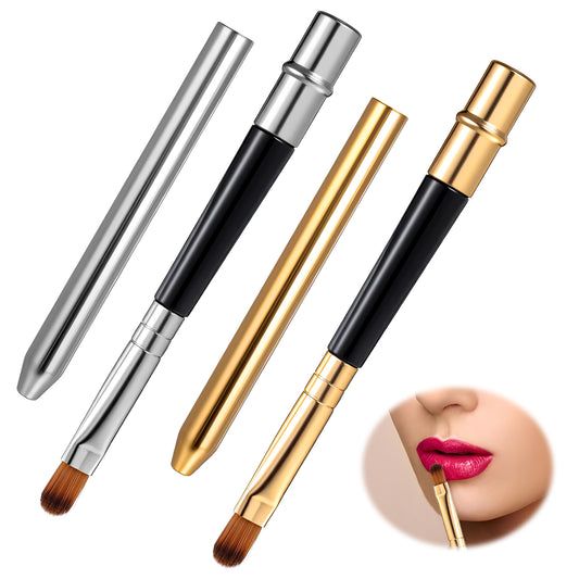 2 Packs Professional Lip Brush, Lipstick Brushes with Cap Lip Makeup Brushes for Lipstick Lips Gloss Lipsticks Brush Applicator for Women and Girls (gold + silver)