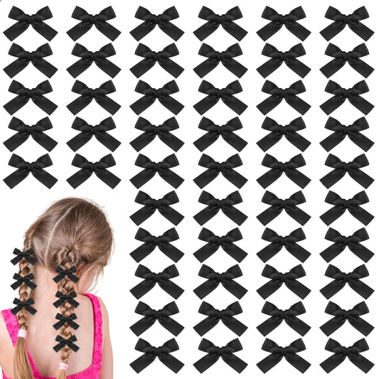 40 Pcs Mini Bow Hair Clips, Mini Bowknot, Satin Mini Bow Clips Metal Barrettes Hair Accessories Non-Slip Ribbon Hairpins Ribbon Alligator Clips Twist Tie Silky Satin Hair Ribbon for Women Girls(Black)