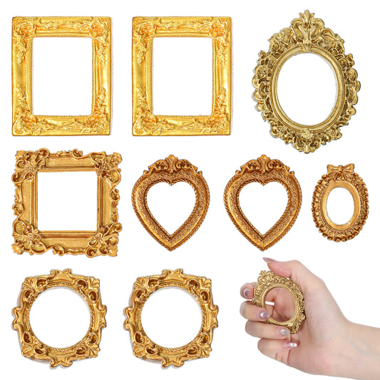 10 PCS Mini Gold Picture Frames Mini Vintage Resin Picture Frame Small Gold Frames Miniature Pictures Frame Oval Rectangle Small-Frame for Crafts DIY Jewelry Photography Photo Decor